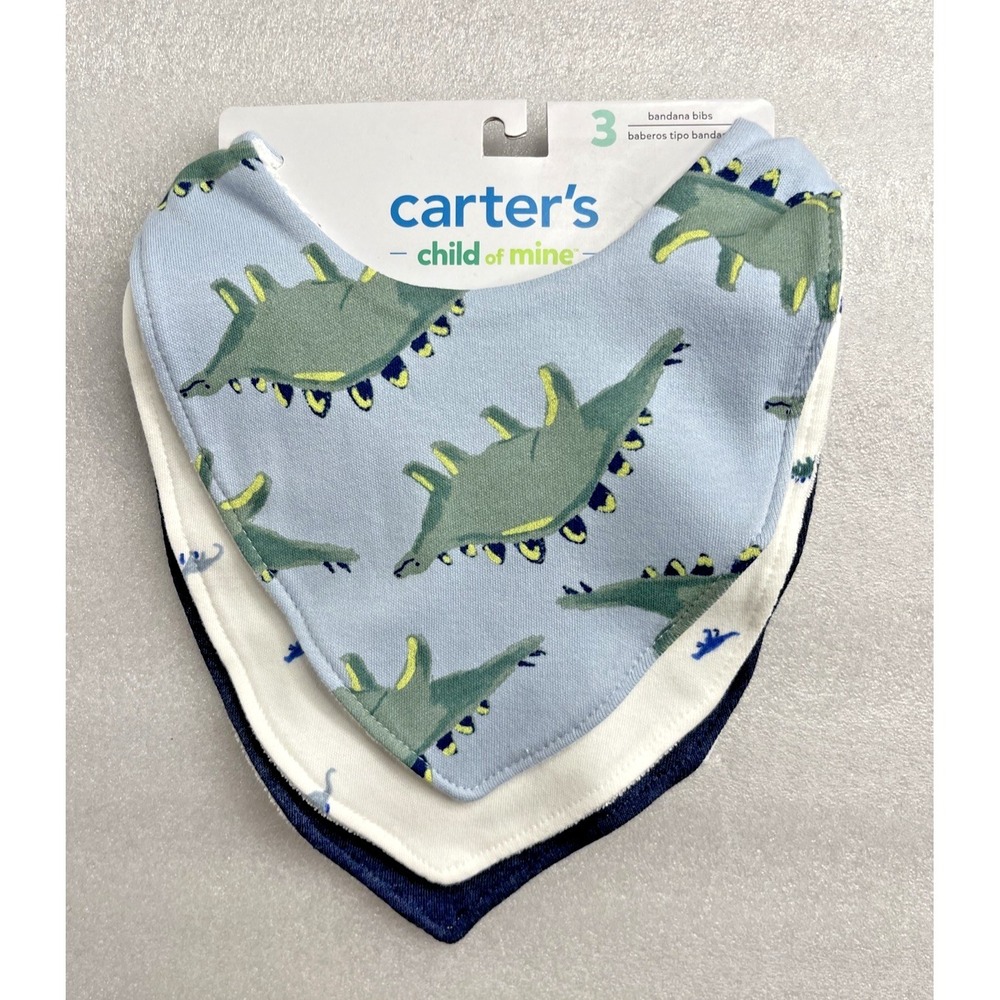 Carter's Child of Mine Baby Bandana Bibs Dinosaur 3-Pack‎ One Size Snap Closure - Picture 6 of 11